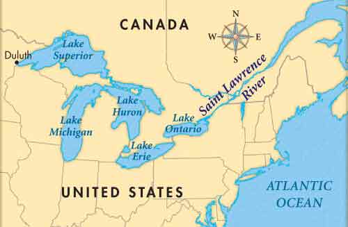 map of St Lawerence rive and Great Lakes